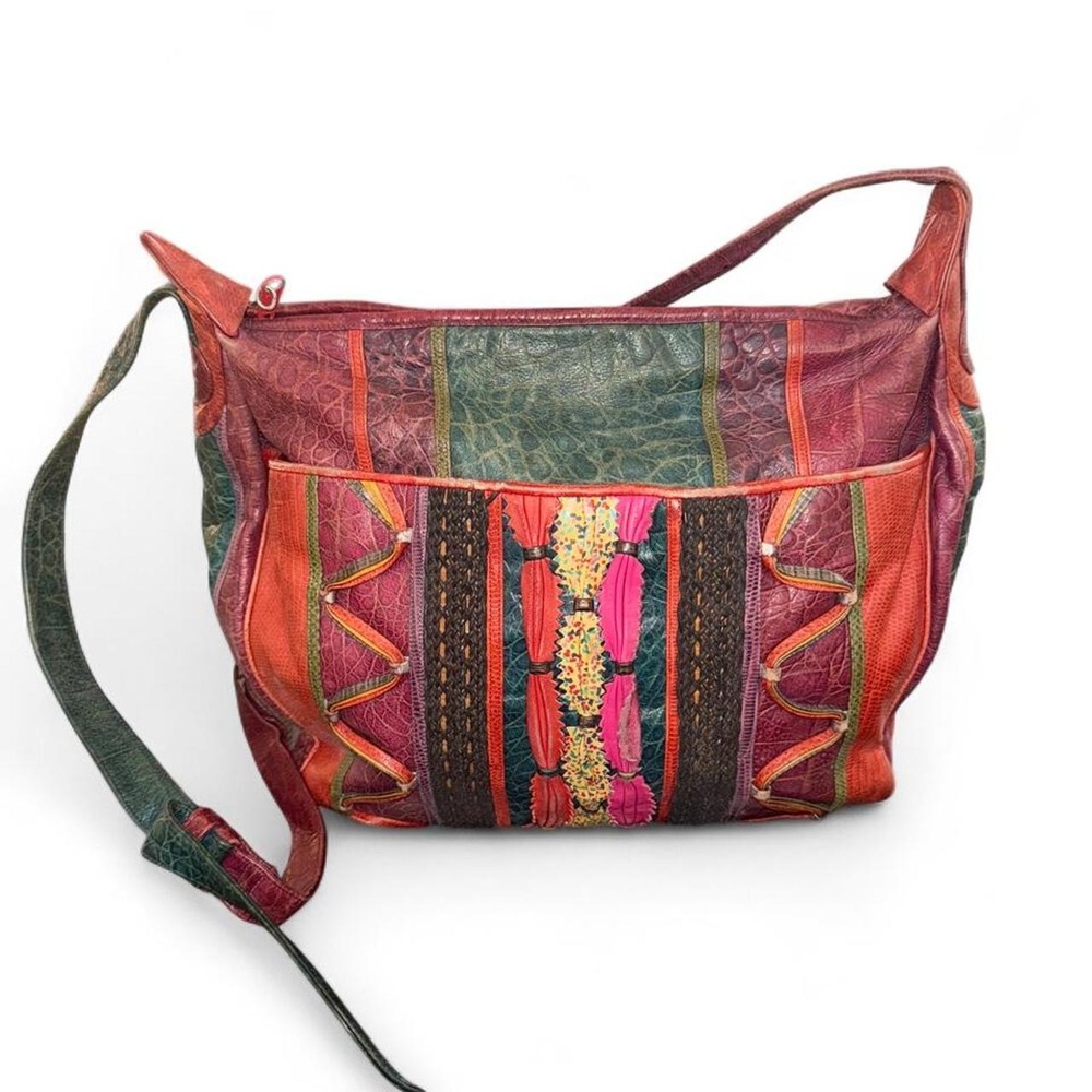 Vintage Sharif 80s/90s Multicolor Patchwork Leather Shoulder Bag - Picture 2 of 6